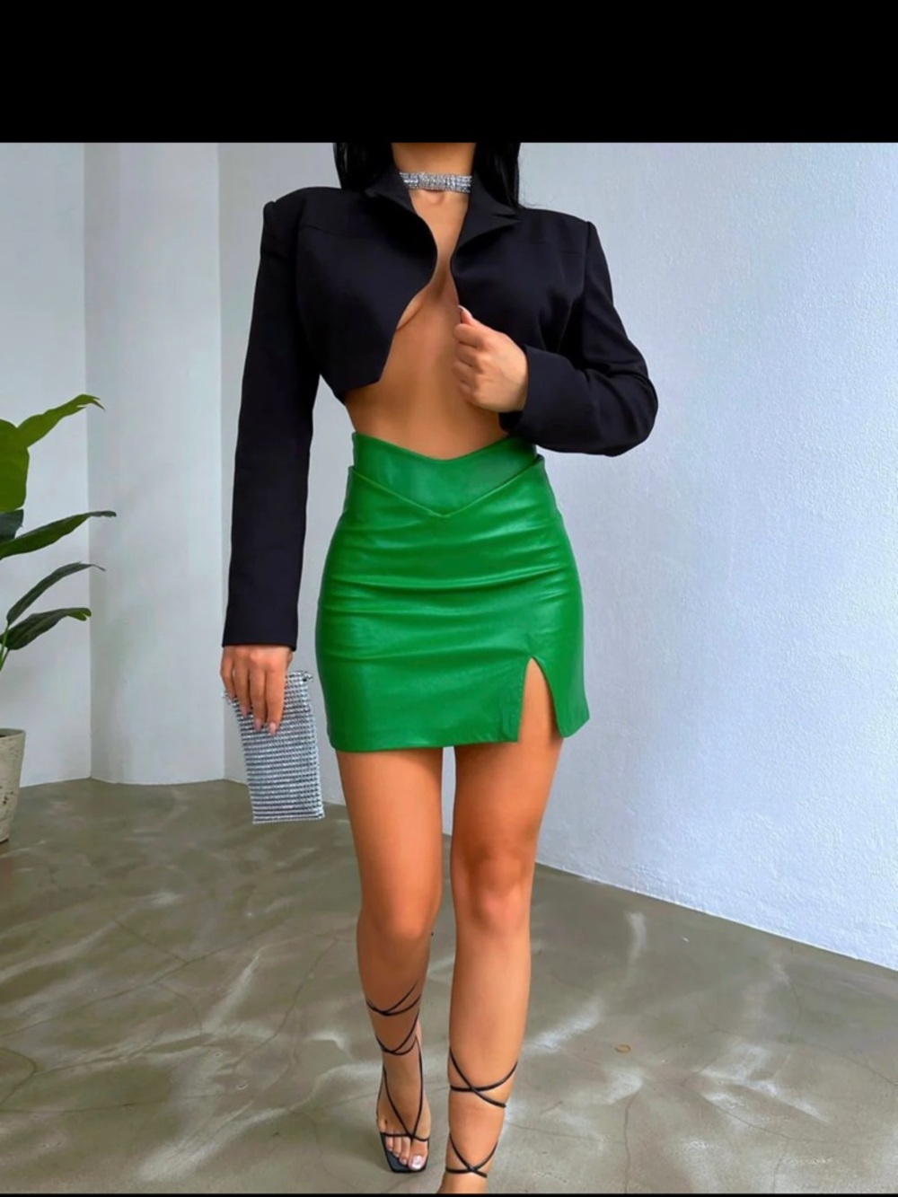 PIRAL Green Faux Leather Mini Skirt - NWOT